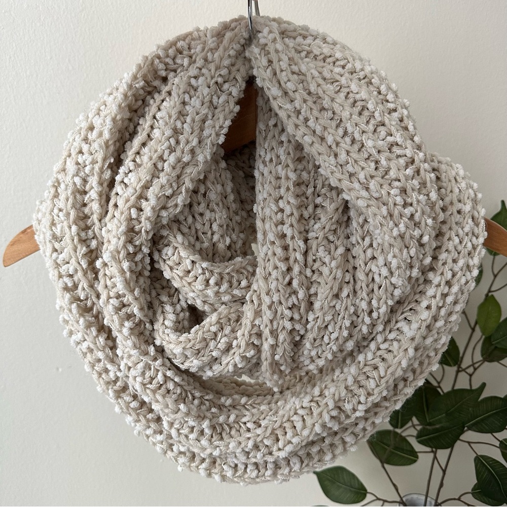 Cream Beige Knit Infinity Scarf
